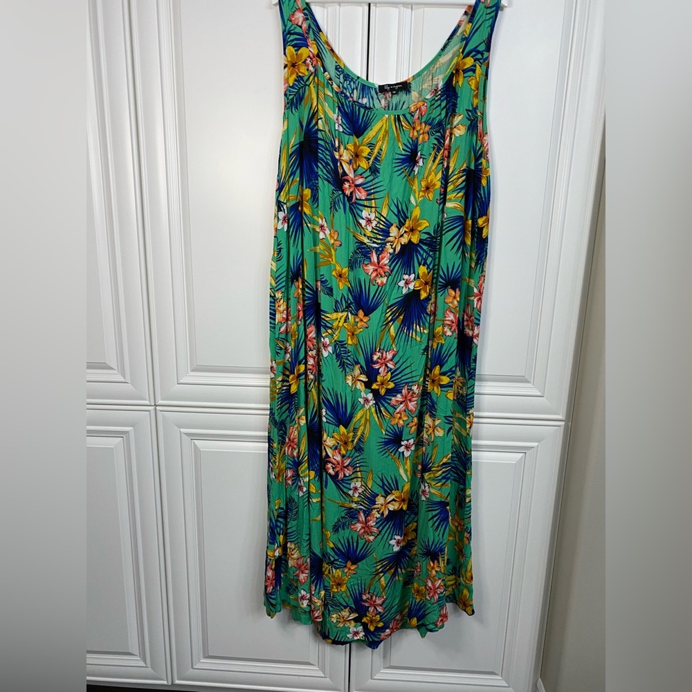 Lily Morgan Size 2X Sleeveless Maxi Dress in a Green Tropical Print Summer Sun - Picture 2 of 7
